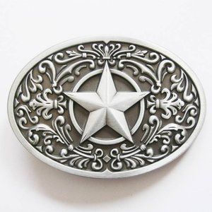 Southwest Flower Western Star Oval Belt Buckle
